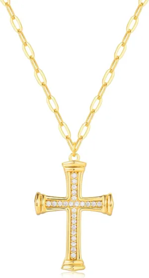 Valloey Rover Cross Necklace for Women,Dainty 14K Real Gold Plated Diamond Cubic Zirconia Cross Crucifix Faith Pendant Necklace Trendy Christian Easter Basket Essentials Stuffers Religious Jewelry Gifts for Women Mom