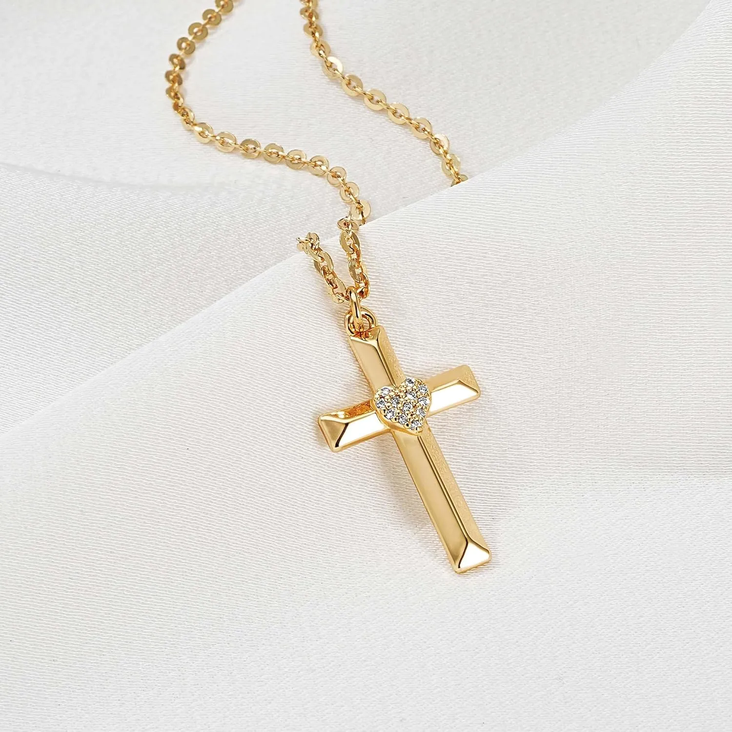 Valloey Rover Cross Necklace for Women,Dainty 14K Real Gold Plated Diamond Cubic Zirconia Cross Crucifix Faith Pendant Necklace Trendy Christian Easter Basket Essentials Stuffers Religious Jewelry Gifts for Women Mom