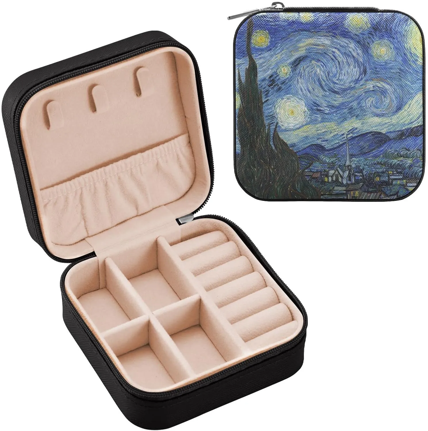 Van gogh Starry Night Blue Travel Jewelry Case Jewelry Box Organizer for Women Girls Man Small Mini Portable Jewelry Storage Box for Earring Ring Necklace