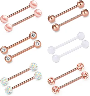 VCMART 12mm-18mm 14G Tongue Rings Nipple Straight Barbells Surgical Steel Body Piercing Jewelry
