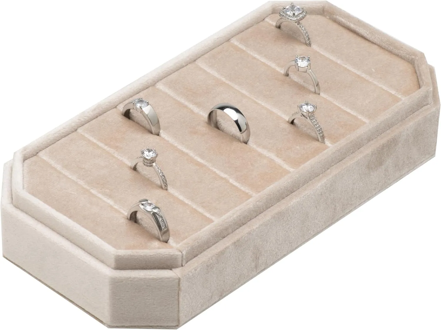 Velvet Ring Organizer Display Tray Jewelry Box Earring Holder Case for Wedding Birthday Christmas Day (Beige)