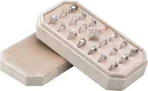 Velvet Ring Organizer Display Tray Jewelry Box Earring Holder Case for Wedding Birthday Christmas Day (Beige)