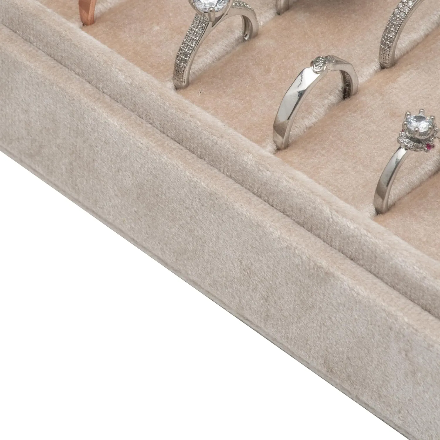 Velvet Ring Organizer Display Tray Jewelry Box Earring Holder Case for Wedding Birthday Christmas Day (Beige)
