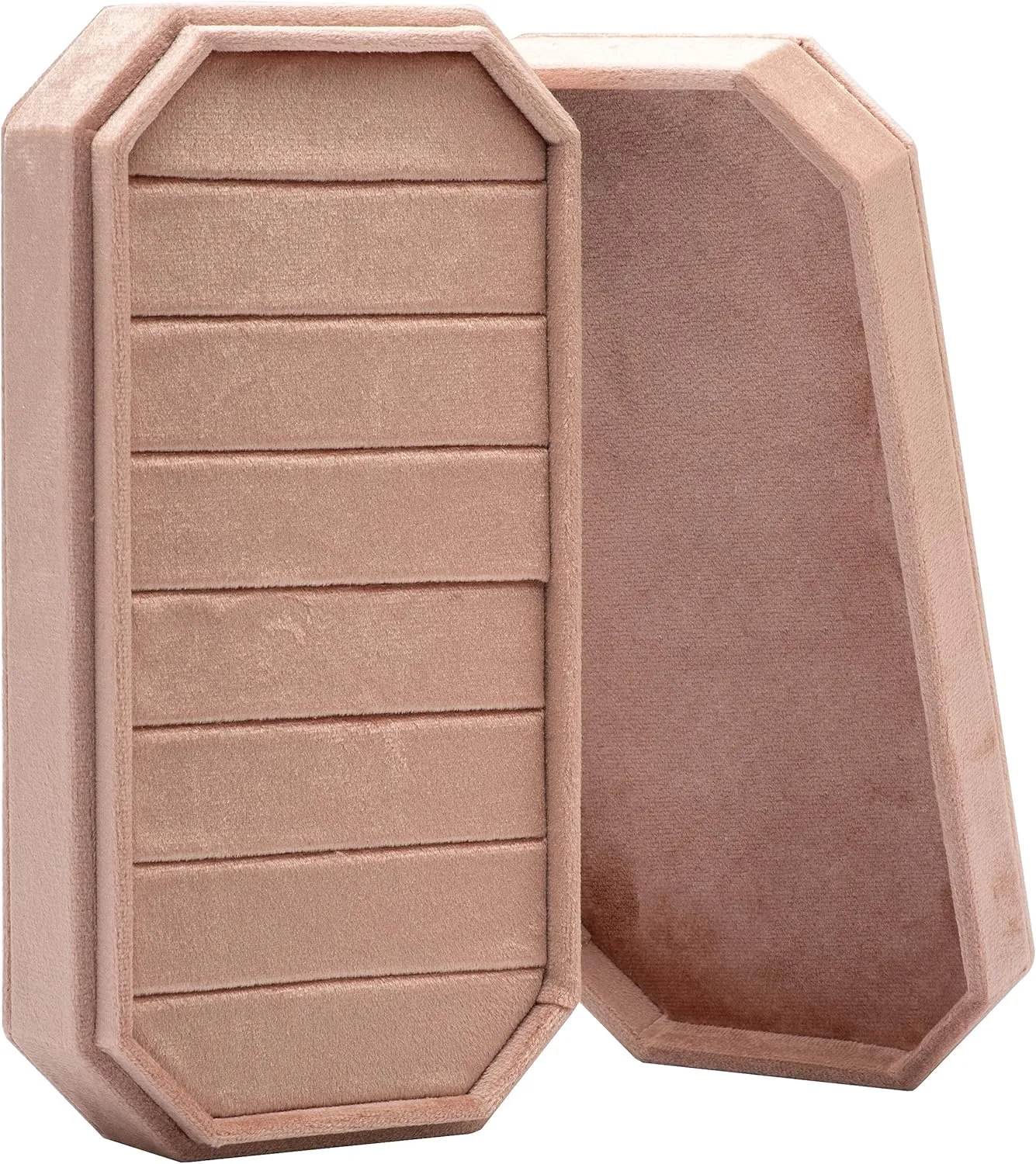 Velvet Ring Organizer Display Tray Jewelry Box Earring Holder Case for Wedding Birthday Christmas Day (Blush Peach)