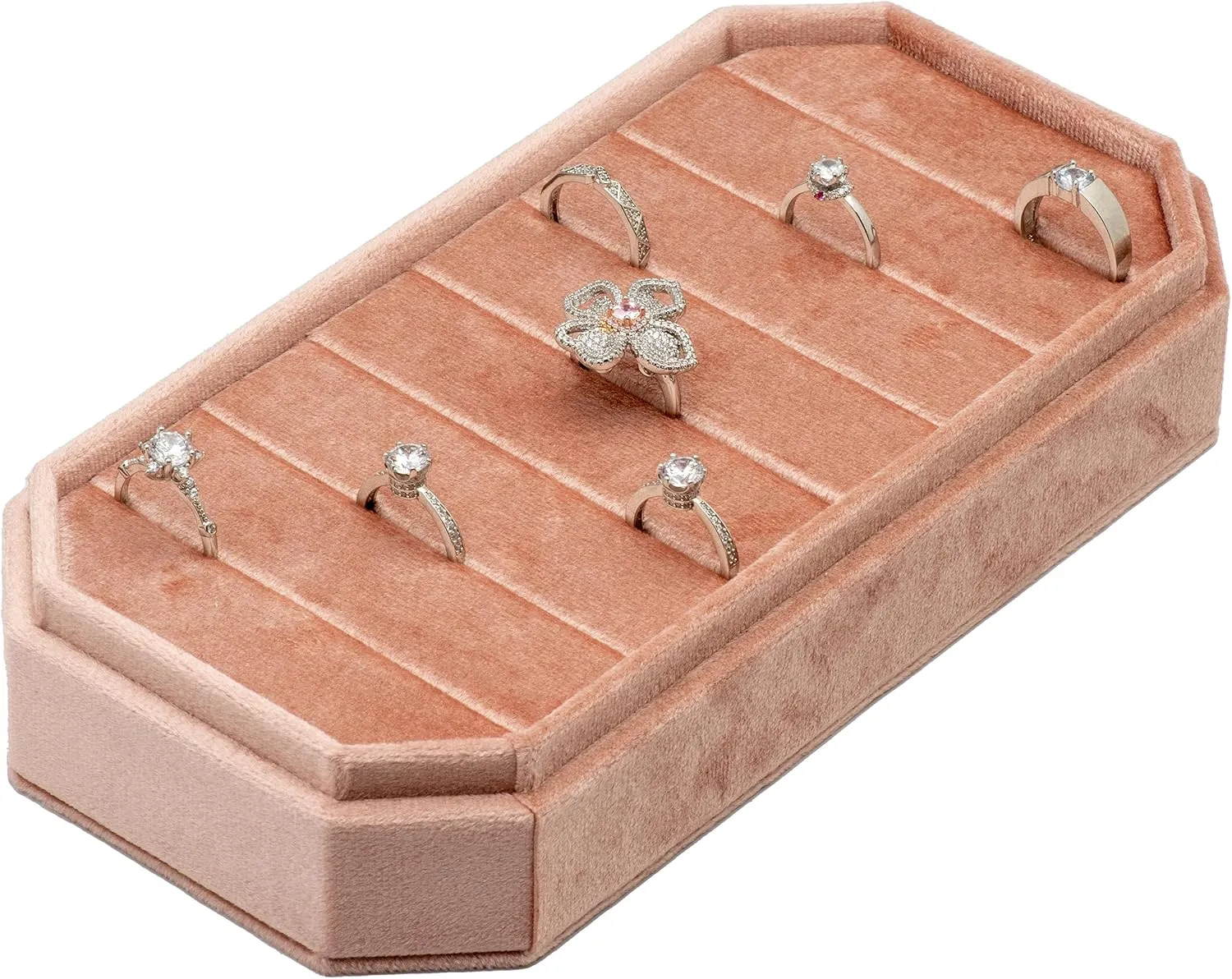 Velvet Ring Organizer Display Tray Jewelry Box Earring Holder Case for Wedding Birthday Christmas Day (Blush Peach)