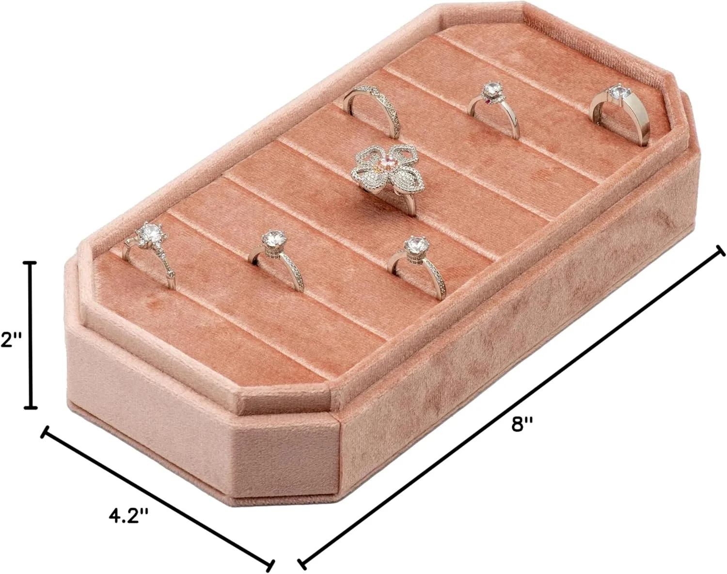 Velvet Ring Organizer Display Tray Jewelry Box Earring Holder Case for Wedding Birthday Christmas Day (Blush Peach)