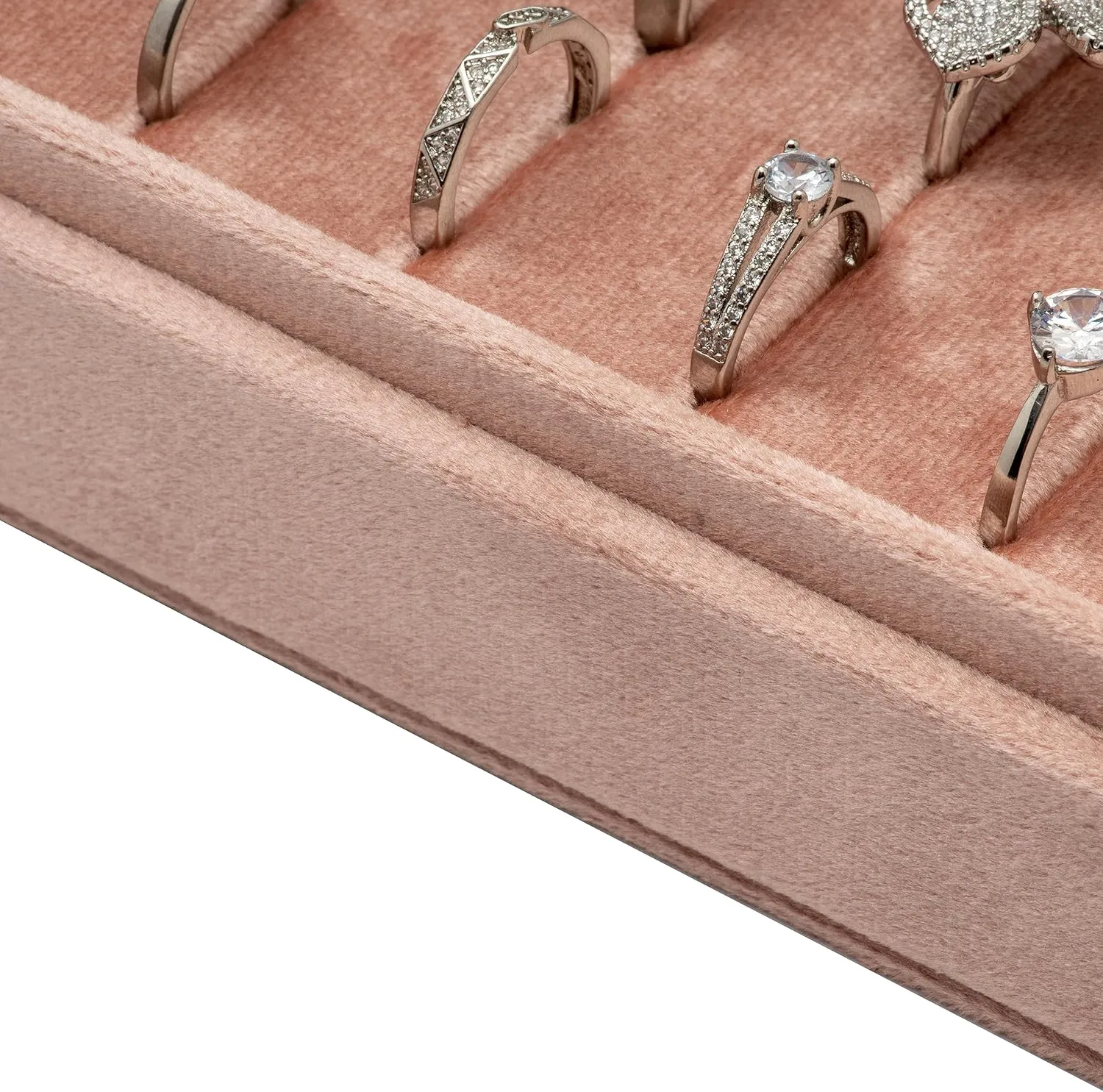 Velvet Ring Organizer Display Tray Jewelry Box Earring Holder Case for Wedding Birthday Christmas Day (Blush Peach)