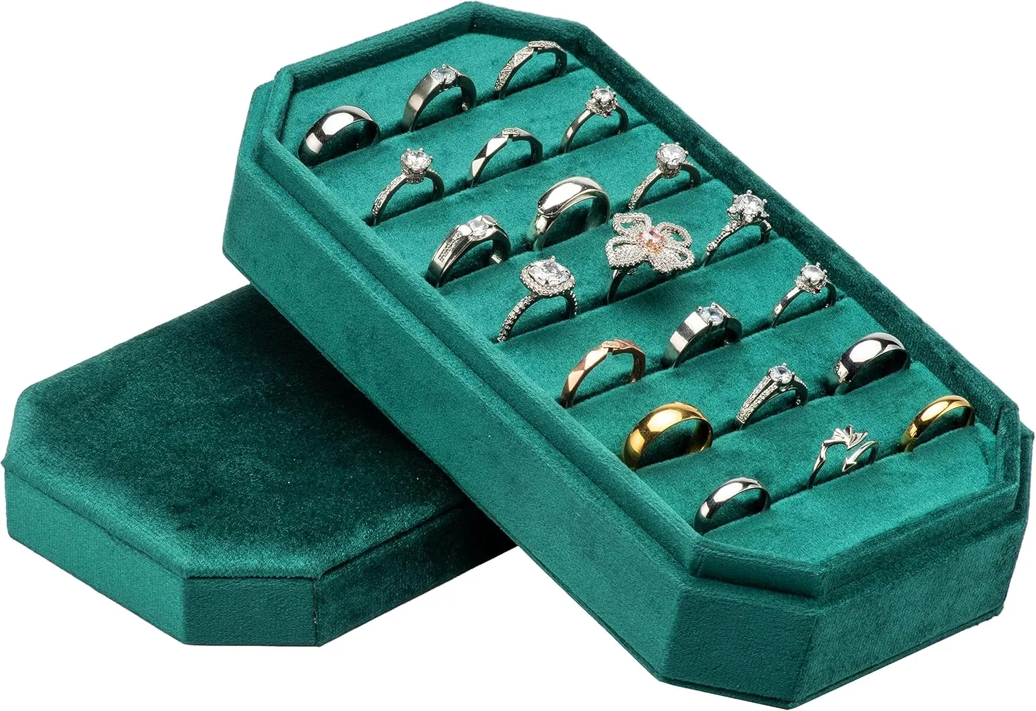 Velvet Ring Organizer Display Tray Jewelry Box Earring Holder Case for Wedding Birthday Christmas Day (Green)