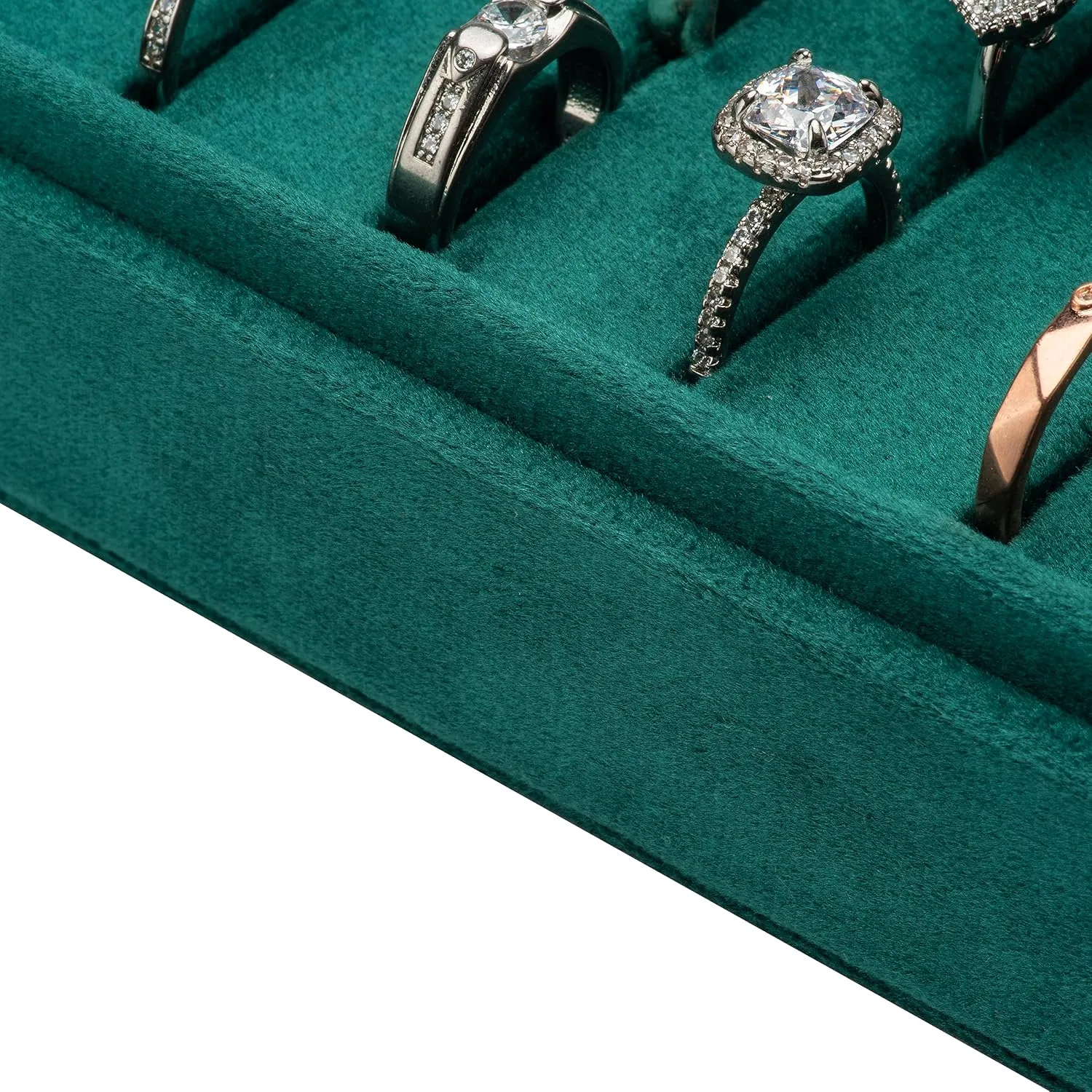 Velvet Ring Organizer Display Tray Jewelry Box Earring Holder Case for Wedding Birthday Christmas Day (Green)