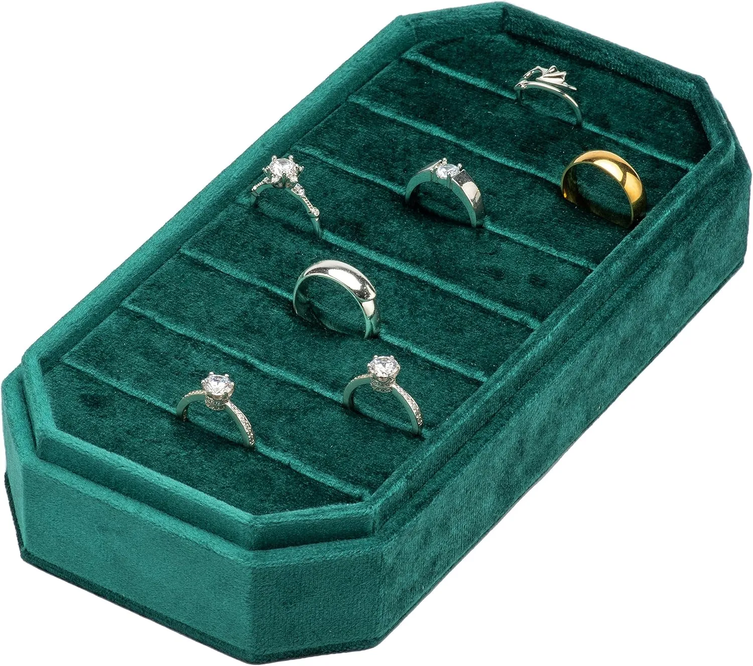 Velvet Ring Organizer Display Tray Jewelry Box Earring Holder Case for Wedding Birthday Christmas Day (Green)
