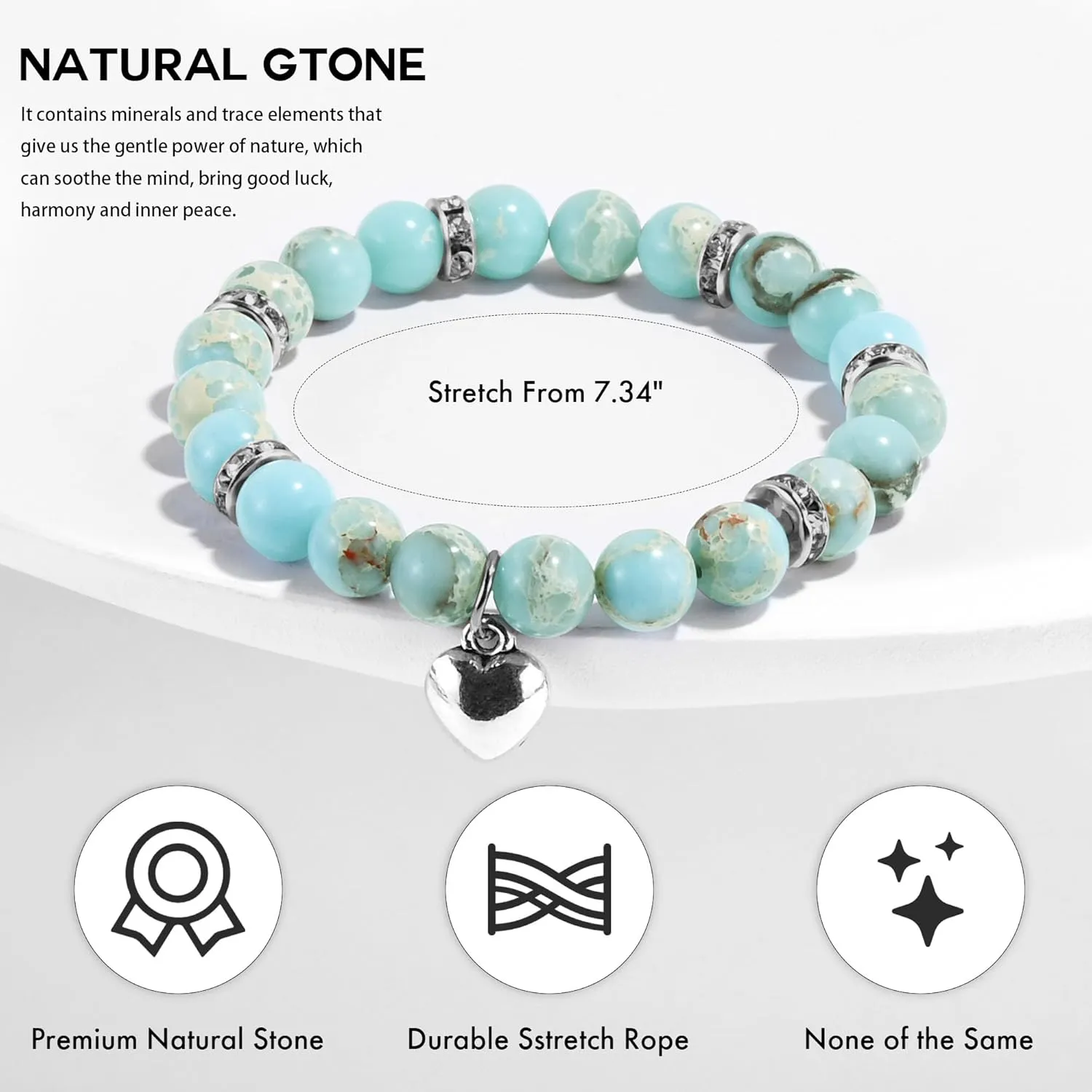 VIBILIA Beaded Bracelets for Women, Inspirational Heart Bracelet for Women, Natural Gemstone Love Bracelets, Trendy Jewelry Gifts for Mom, Daughter, Wife, Sister, Friend Birthday Mother's Day