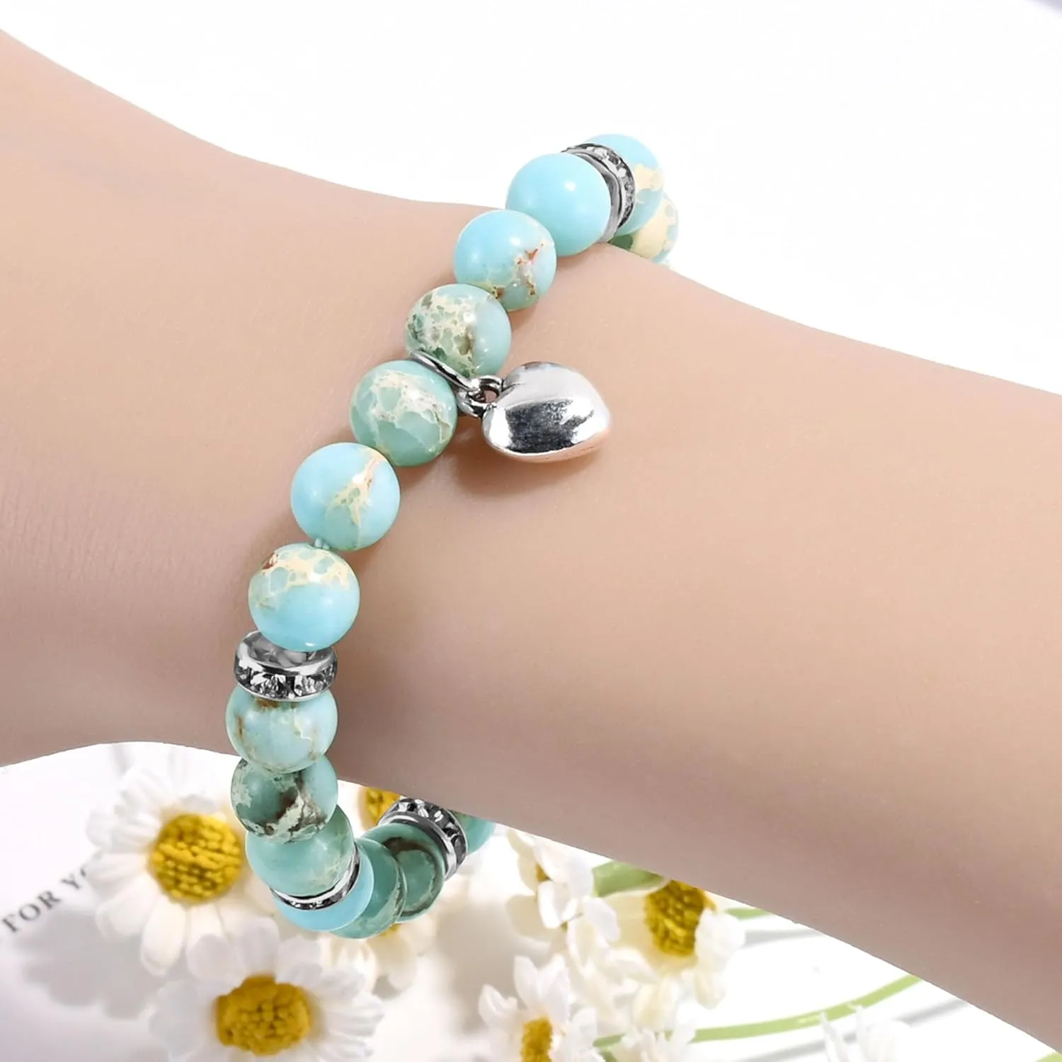 VIBILIA Beaded Bracelets for Women, Inspirational Heart Bracelet for Women, Natural Gemstone Love Bracelets, Trendy Jewelry Gifts for Mom, Daughter, Wife, Sister, Friend Birthday Mother's Day