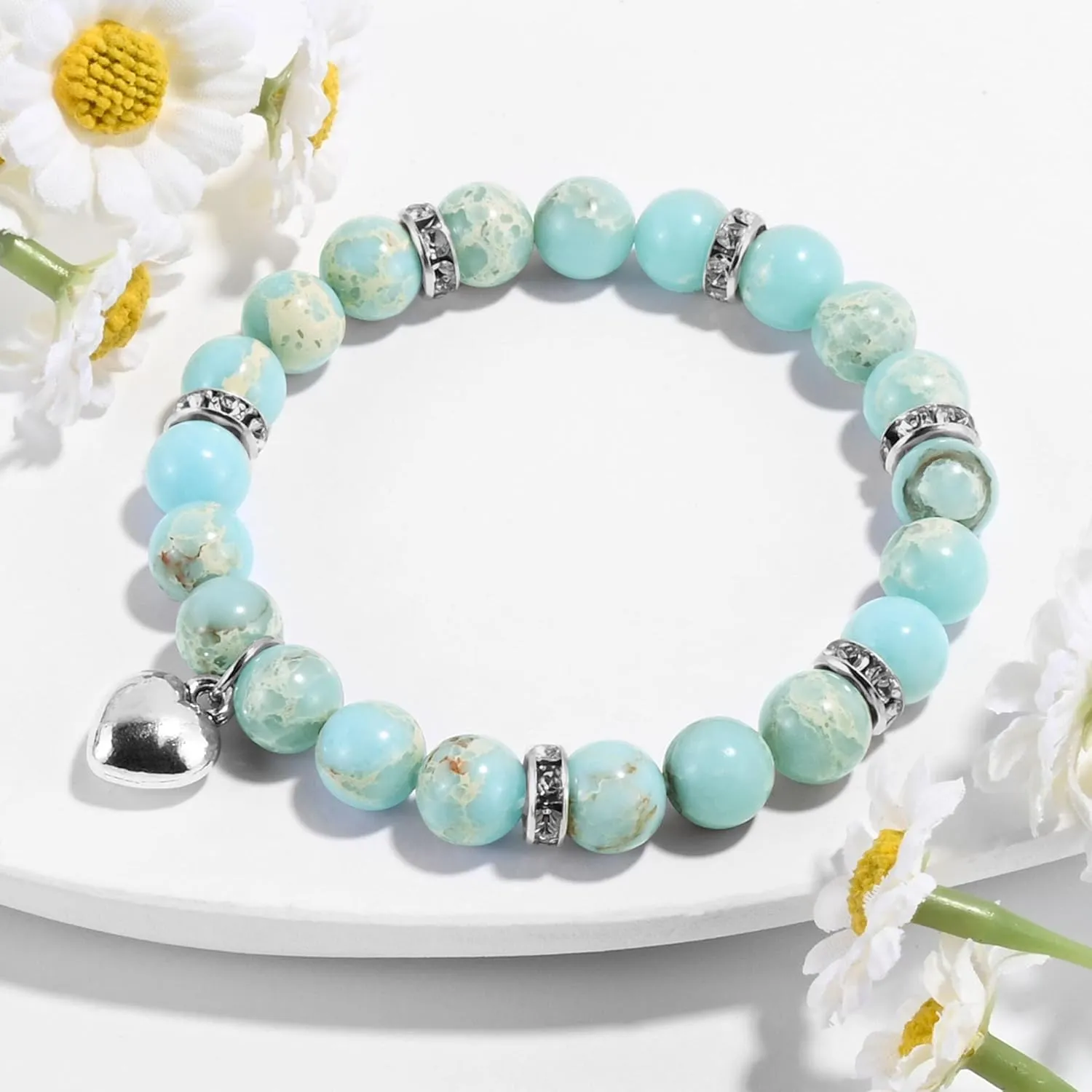 VIBILIA Beaded Bracelets for Women, Inspirational Heart Bracelet for Women, Natural Gemstone Love Bracelets, Trendy Jewelry Gifts for Mom, Daughter, Wife, Sister, Friend Birthday Mother's Day