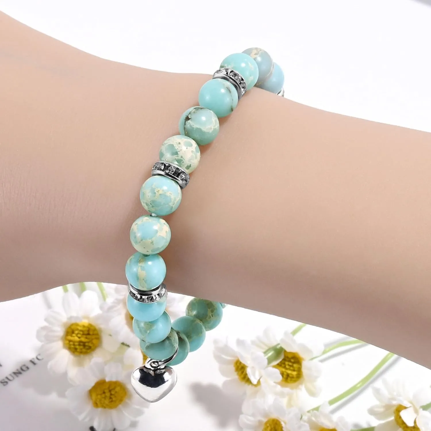 VIBILIA Beaded Bracelets for Women, Inspirational Heart Bracelet for Women, Natural Gemstone Love Bracelets, Trendy Jewelry Gifts for Mom, Daughter, Wife, Sister, Friend Birthday Mother's Day