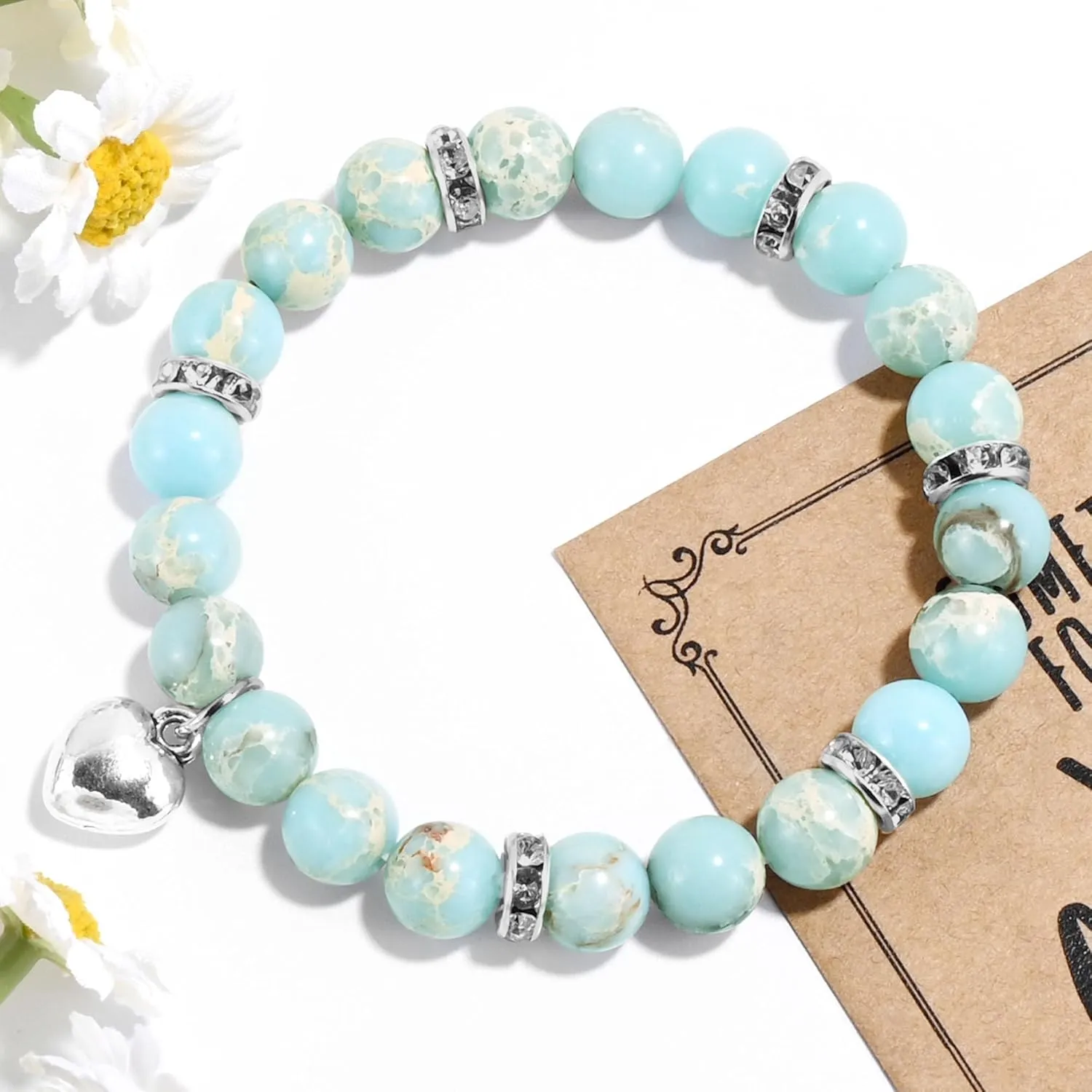VIBILIA Beaded Bracelets for Women, Inspirational Heart Bracelet for Women, Natural Gemstone Love Bracelets, Trendy Jewelry Gifts for Mom, Daughter, Wife, Sister, Friend Birthday Mother's Day