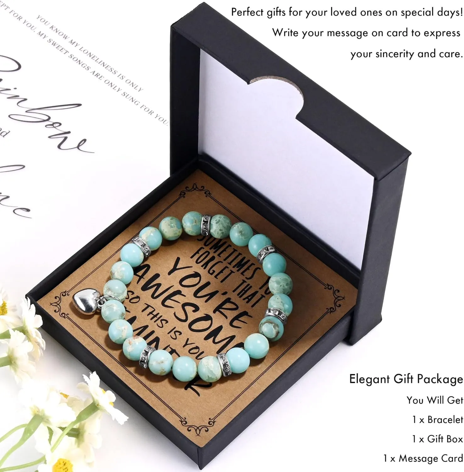 VIBILIA Beaded Bracelets for Women, Inspirational Heart Bracelet for Women, Natural Gemstone Love Bracelets, Trendy Jewelry Gifts for Mom, Daughter, Wife, Sister, Friend Birthday Mother's Day