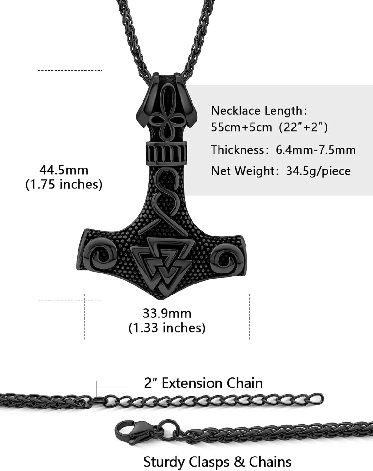 Viking Thor's Hammer Necklace for Men, 18K Gold/Black/Stainless Steel Mjolnir Amulet Pendant Norse Pagan Compass Nordic Viking Jewelry, with Gift Box