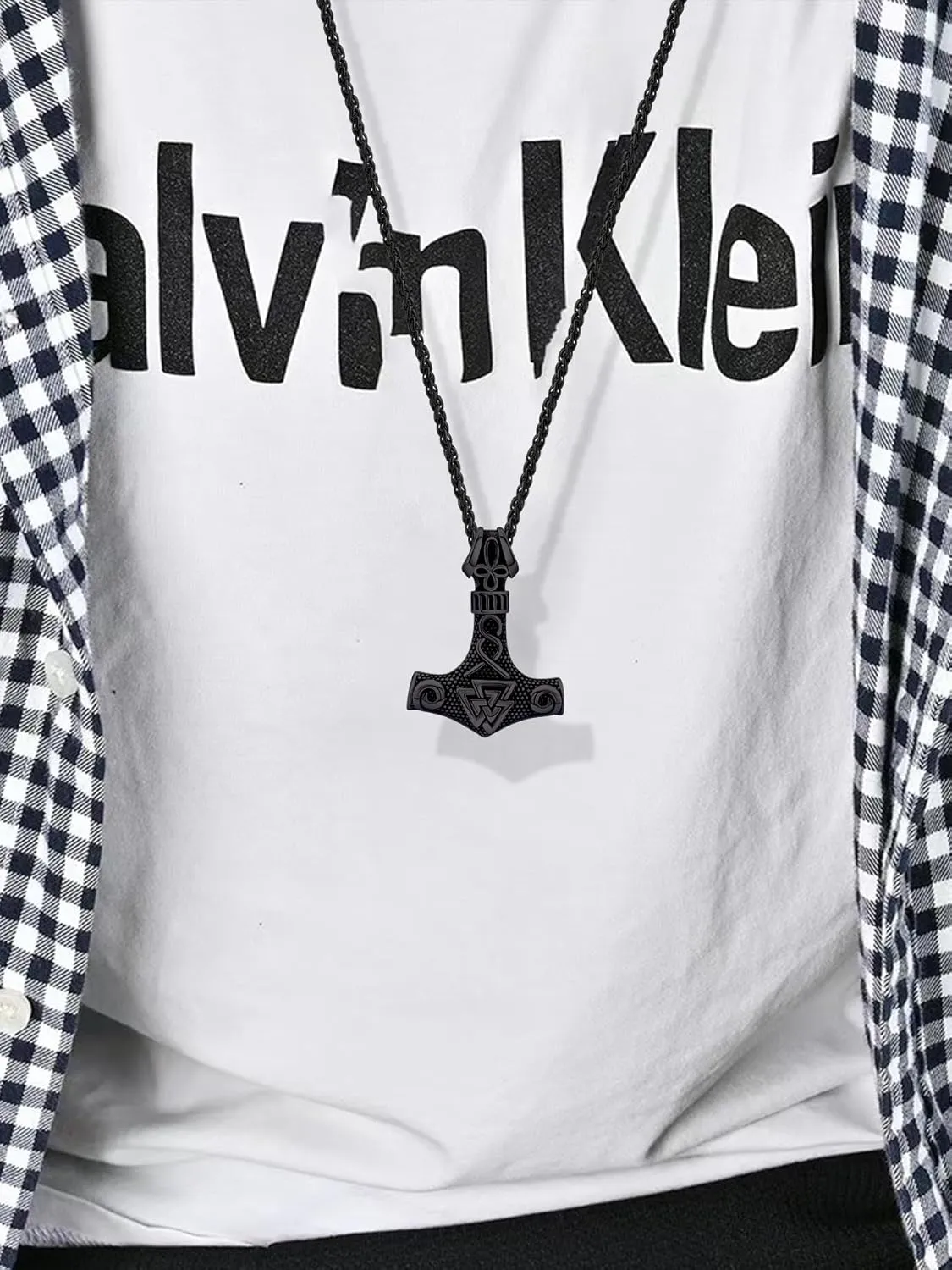 Viking Thor's Hammer Necklace for Men, 18K Gold/Black/Stainless Steel Mjolnir Amulet Pendant Norse Pagan Compass Nordic Viking Jewelry, with Gift Box