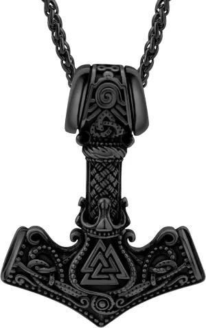 Viking Thor's Hammer Necklace for Men, 18K Gold/Black/Stainless Steel Mjolnir Amulet Pendant Norse Pagan Compass Nordic Viking Jewelry, with Gift Box