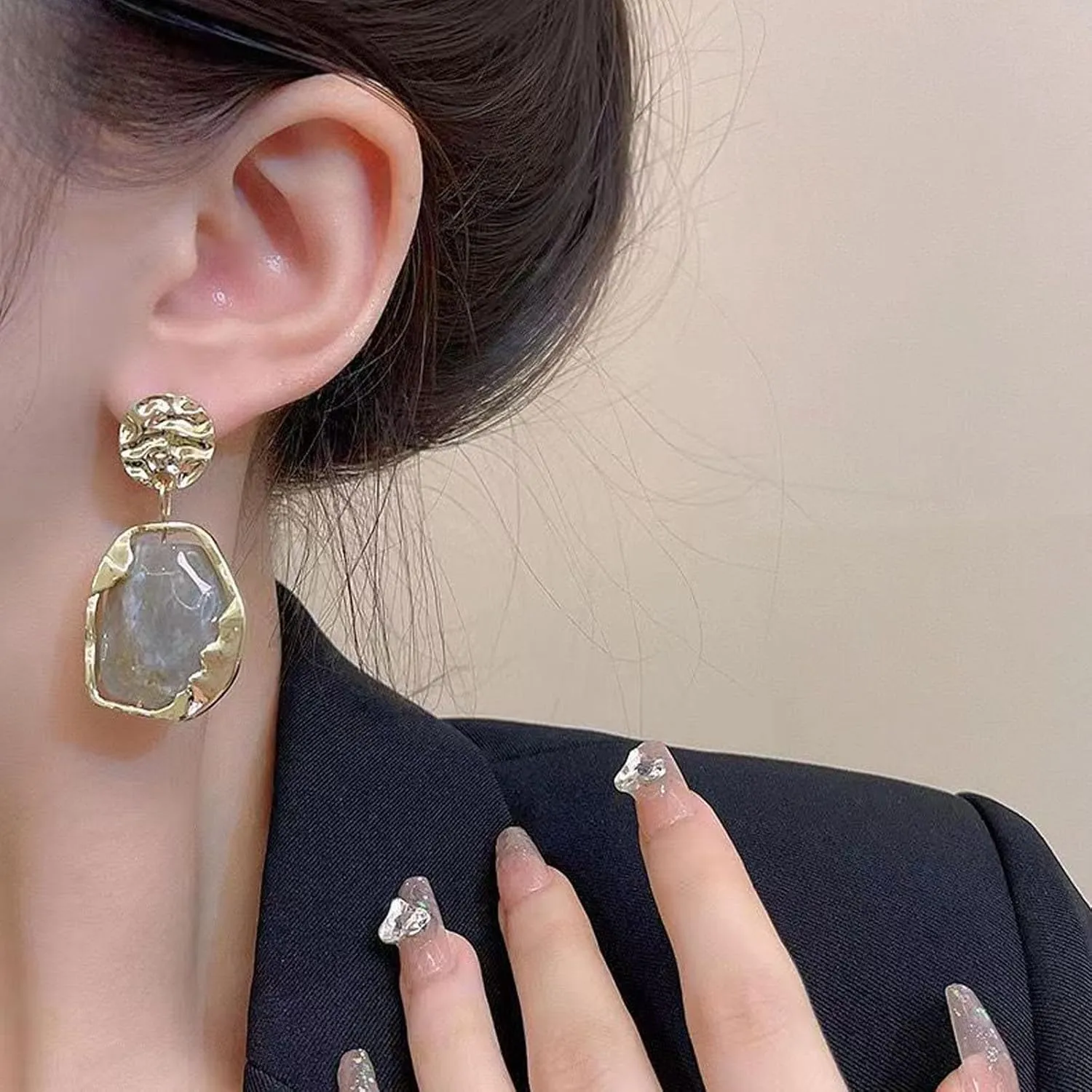 Vintage Amber Stud Earrings,Fashion Asymmetric Crystal Dangle Earrings Waterdrop Statement Earrings for Women