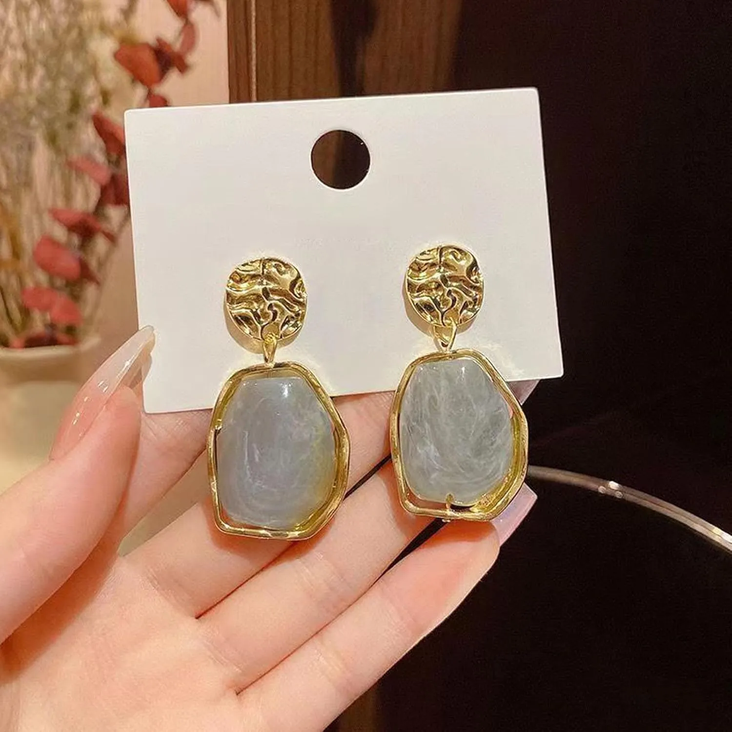 Vintage Amber Stud Earrings,Fashion Asymmetric Crystal Dangle Earrings Waterdrop Statement Earrings for Women