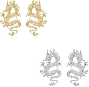 Vintage Chinese Style Dragon Stud Earrings Trendy Punk Animal Totem Earrings 2020 Unique Chic Metal Dragon Statement Earrings Dainty Gold Plated Earring for Women Jewelry