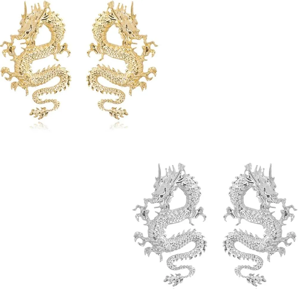 Vintage Chinese Style Dragon Stud Earrings Trendy Punk Animal Totem Earrings 2020 Unique Chic Metal Dragon Statement Earrings Dainty Gold Plated Earring for Women Jewelry