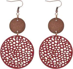 Vintage Hollow Out Geometric Wooden Leather Earrings for Women Lightweight Ethnic Teardrop Dangle Earrings Boho Statement Jewelry