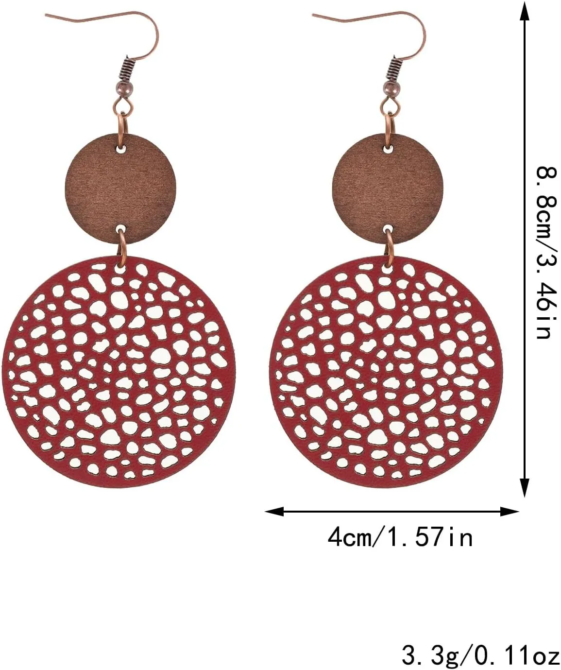 Vintage Hollow Out Geometric Wooden Leather Earrings for Women Lightweight Ethnic Teardrop Dangle Earrings Boho Statement Jewelry