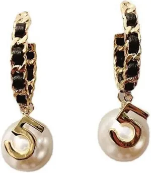 Vintage Number 5 Pearl Hoop Earrings Pearl Earrings Woman Earring Fashion Jewelry for Gift