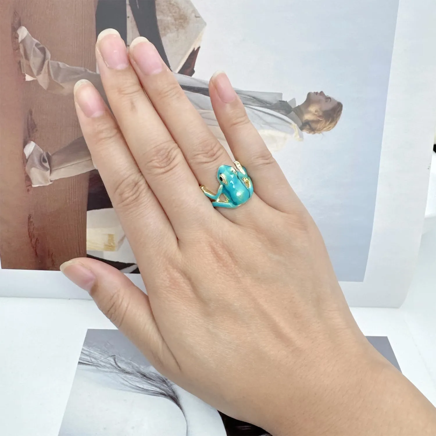 Vintage Punk Animal Jewelry Gift - Delicate Tree Frog Ring, Open Frog Shaped, Adjustable