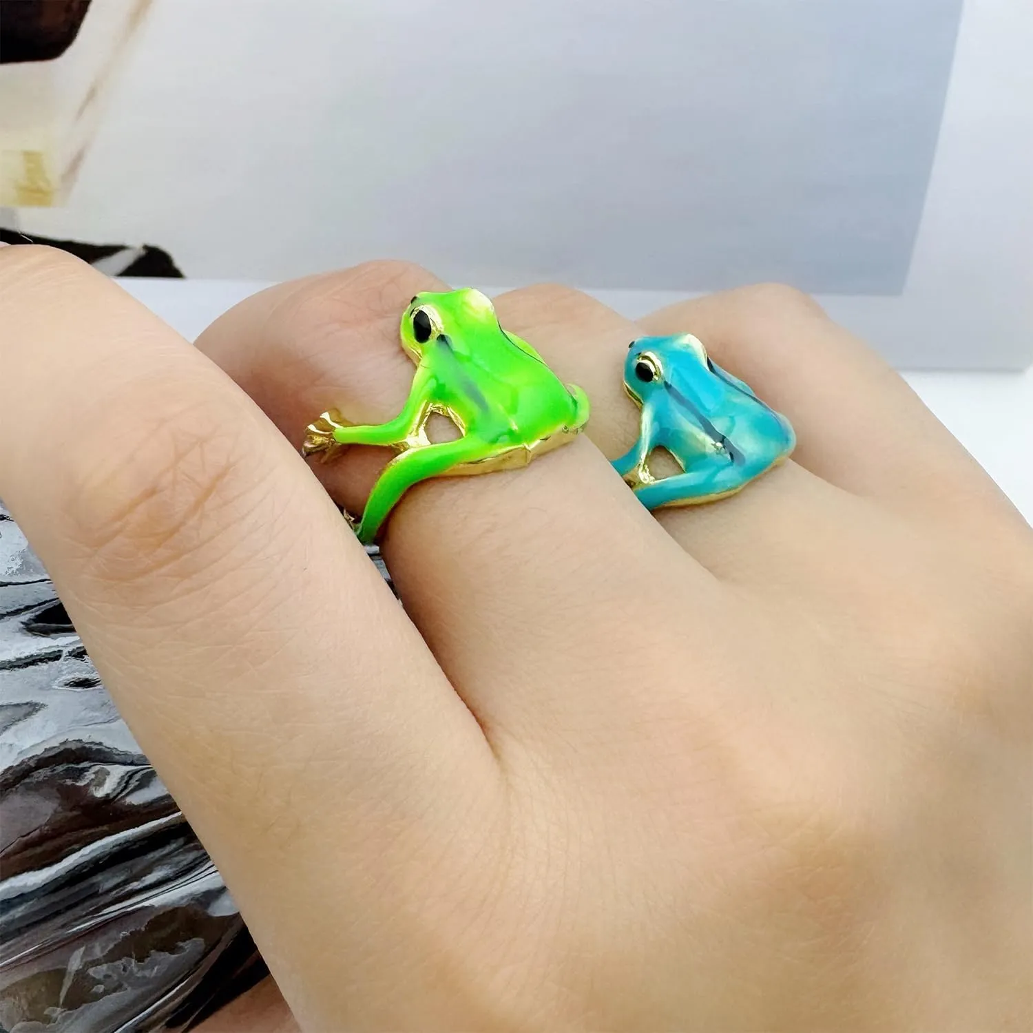 Vintage Punk Animal Jewelry Gift - Delicate Tree Frog Ring, Open Frog Shaped, Adjustable