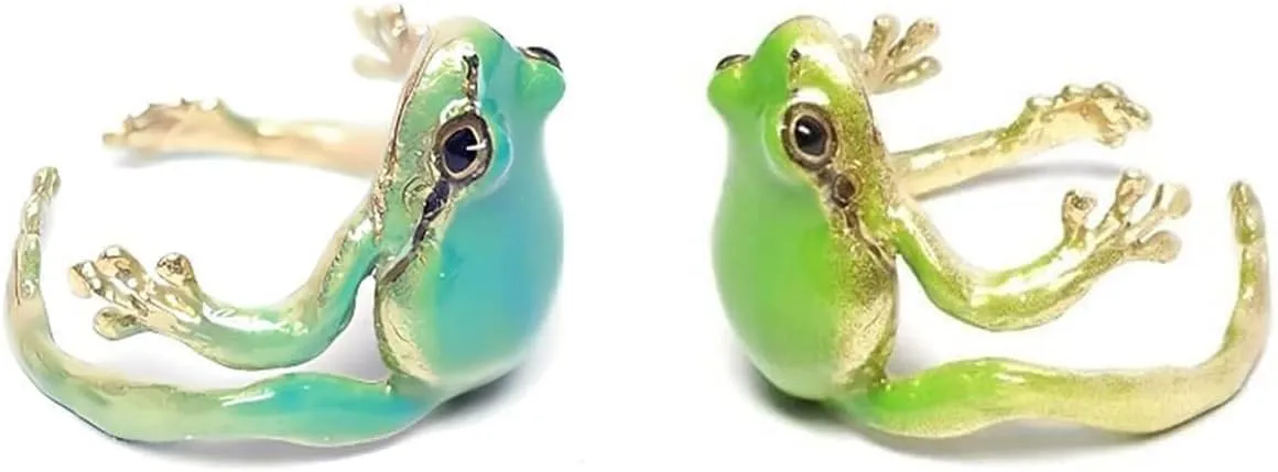 Vintage Punk Animal Jewelry Gift - Delicate Tree Frog Ring, Open Frog Shaped, Adjustable