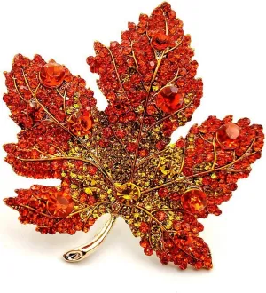 Vintage Stylish Full Micro Pave Yellow Orange Red Crystal Big Maple Leaf Brooch Pin Autumn Jewelry
