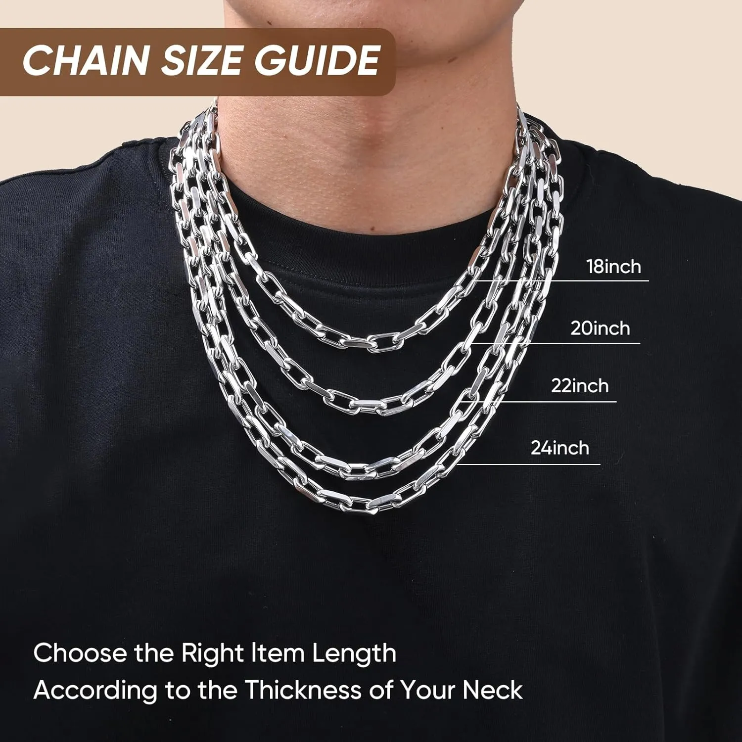 VNOX Silver Paperclip Necklace for Men, 7mm Solid Diamond-Cut Chunky Stainless Steel Anchor Link Chain Mens Necklaces Jewelry Gifts for Men Dad Boyferiend, 18/20/22/24 Inchs
