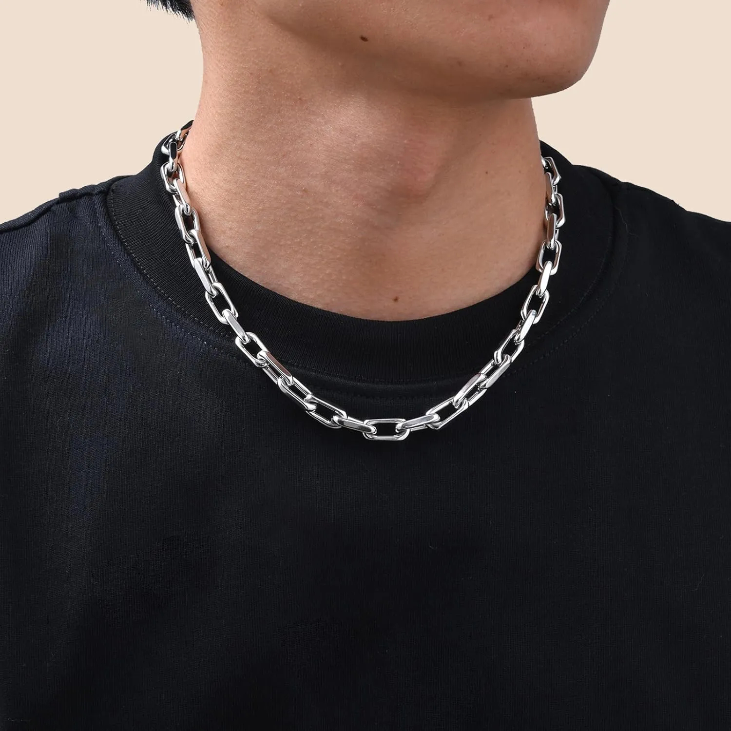 VNOX Silver Paperclip Necklace for Men, 7mm Solid Diamond-Cut Chunky Stainless Steel Anchor Link Chain Mens Necklaces Jewelry Gifts for Men Dad Boyferiend, 18/20/22/24 Inchs