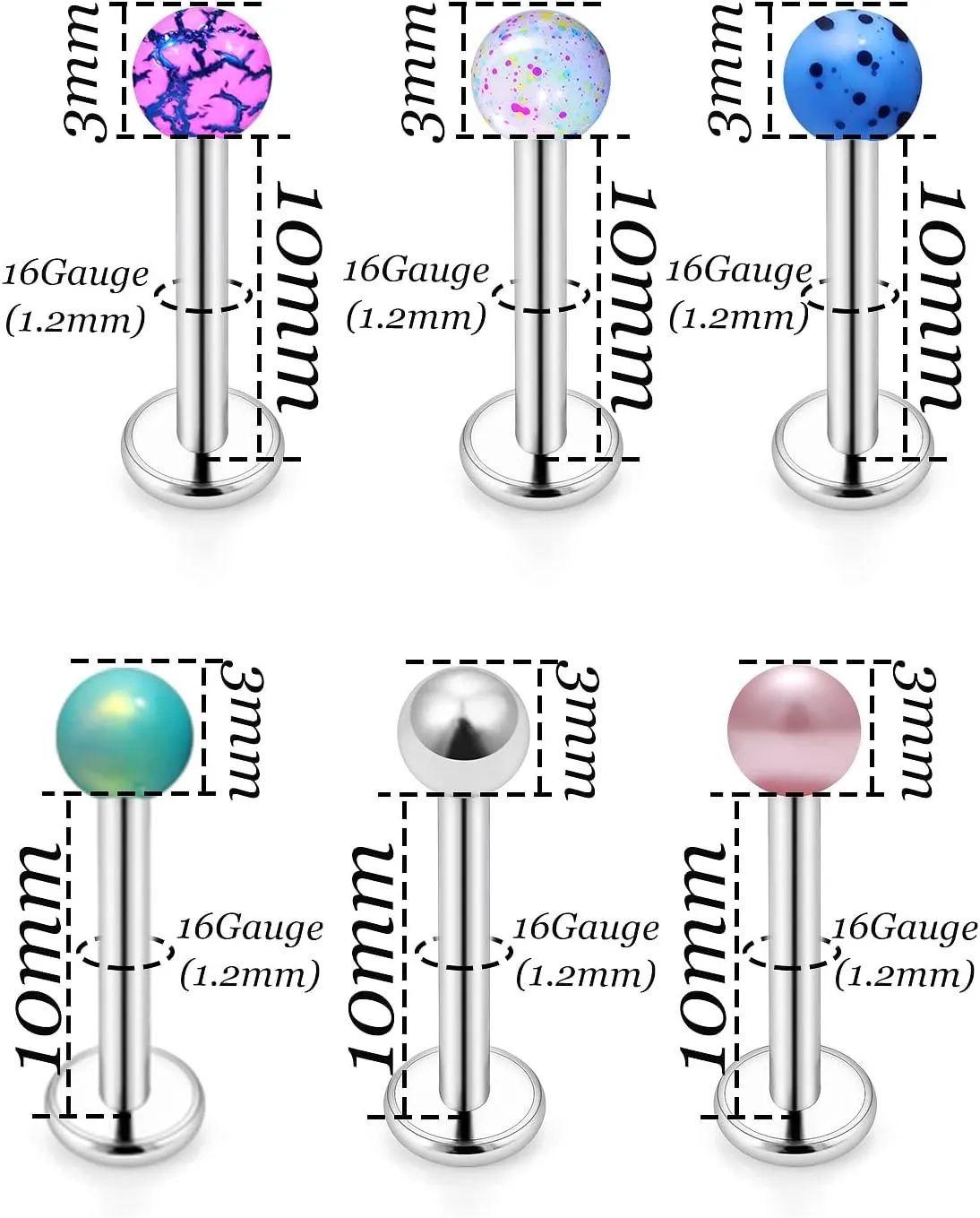 Vsnnsns 16G Lip Rings Stainless Steel Tragus Helix Conch Piercing Jewelry Snake Bite Piercing Monroe Lip Rings Labret Medusa Cartilage Lobe Earrings Studs Piercing Jewelry 6MM 8MM 10MM Silver 40PCS
