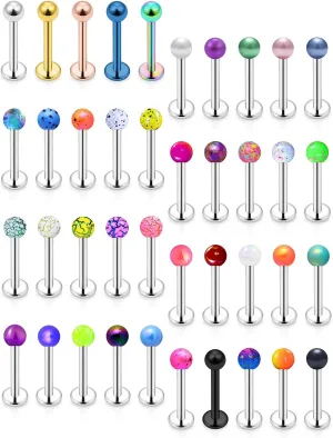 Vsnnsns 16G Lip Rings Stainless Steel Tragus Helix Conch Piercing Jewelry Snake Bite Piercing Monroe Lip Rings Labret Medusa Cartilage Lobe Earrings Studs Piercing Jewelry 6MM 8MM 10MM Silver 40PCS