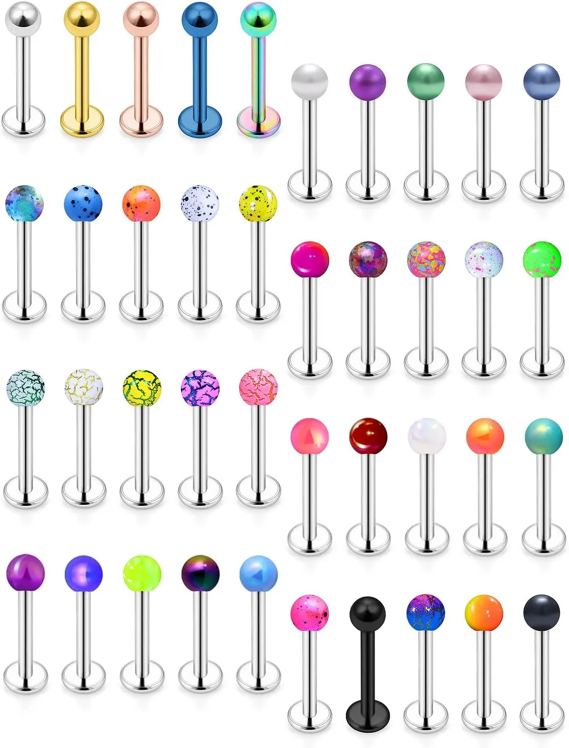 Vsnnsns 16G Lip Rings Stainless Steel Tragus Helix Conch Piercing Jewelry Snake Bite Piercing Monroe Lip Rings Labret Medusa Cartilage Lobe Earrings Studs Piercing Jewelry 6MM 8MM 10MM Silver 40PCS