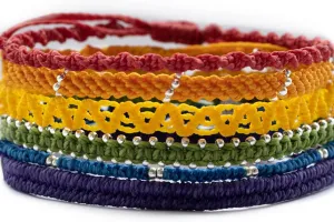 Wakami New World Handmade Boho Friendship Bracelets Set of 3 | Braided Indie for Women and Men | Waterproof Waxed Thread, Glass Beads, Sliding and Button Closure