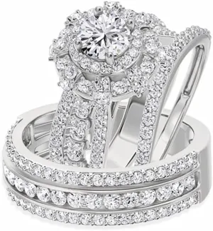 Wedding Ring Set Trio Rings His Hers Couples Rings S925 10K 14K 18K Gold 3/4 CT Moissanite Engagement Rings Sets for Women Bridal Sets & Men's Wedding Band Free Engraved