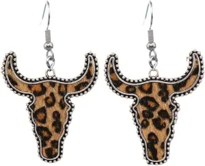 Western Earrings Cute Hat Texas Boots Cactus Cow Head Teardrop Wooden Dangle Earrings for Women Vintage Handmade Boho Animal Cow Print Leather Drop Earrings Jewelry Gift