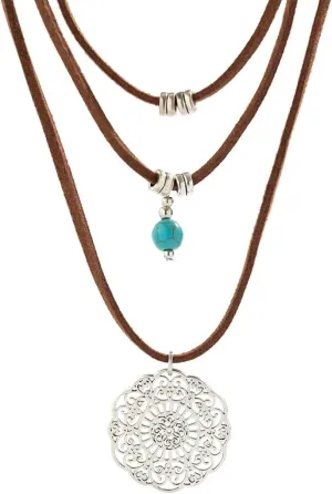 Western Turquoise Layered Chain Necklaces Brown Suede Choker Necklace Set Boho Jewelry Gifts for Women Cowgirls