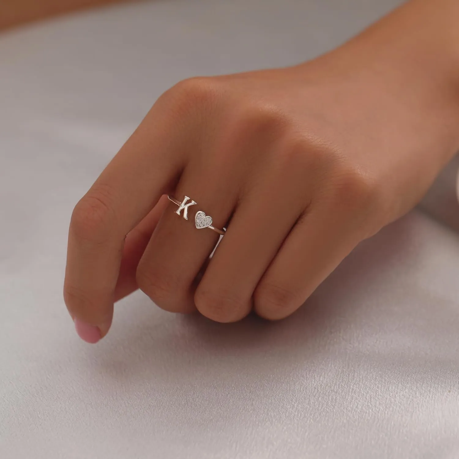 WFYOU Heart Initial Ring for Women Silver Rose Gold Plated Heart Capital Letter Initial Ring Stackable Rings for Women Adjustable Alphabet Letter Rings Jewelry Gifts