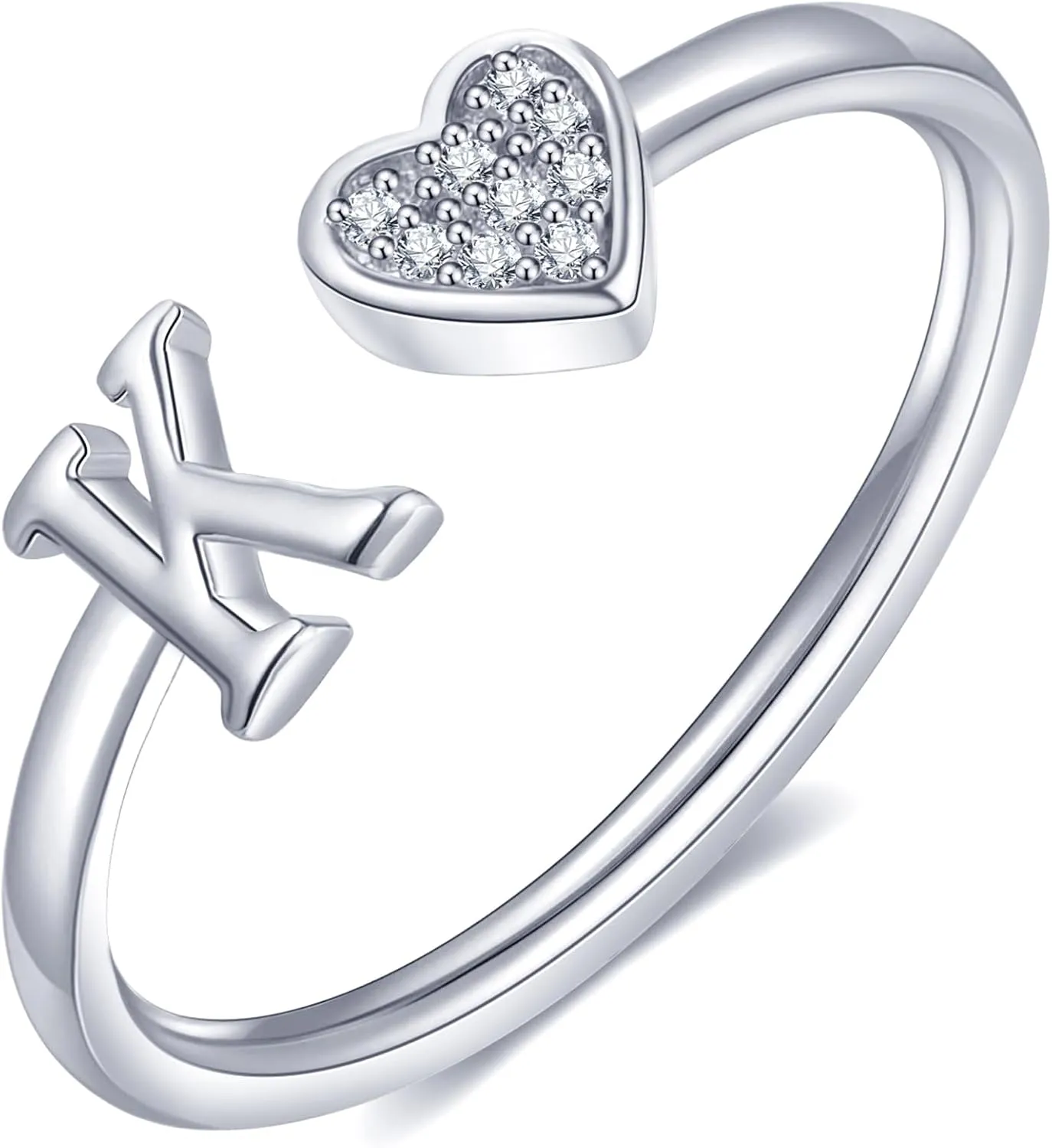 WFYOU Heart Initial Ring for Women Silver Rose Gold Plated Heart Capital Letter Initial Ring Stackable Rings for Women Adjustable Alphabet Letter Rings Jewelry Gifts
