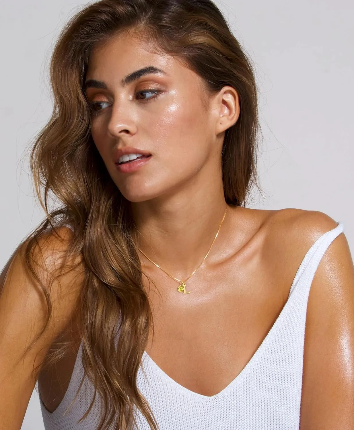 WFYOU Initial Birthstone Necklaces for Women Trendy 14K Gold Plated Letter A-Z initial Necklace Dainty Initial Birthstone Pendant Name Necklace Personalized Birthday Christmas Gifts for Women Jewelry