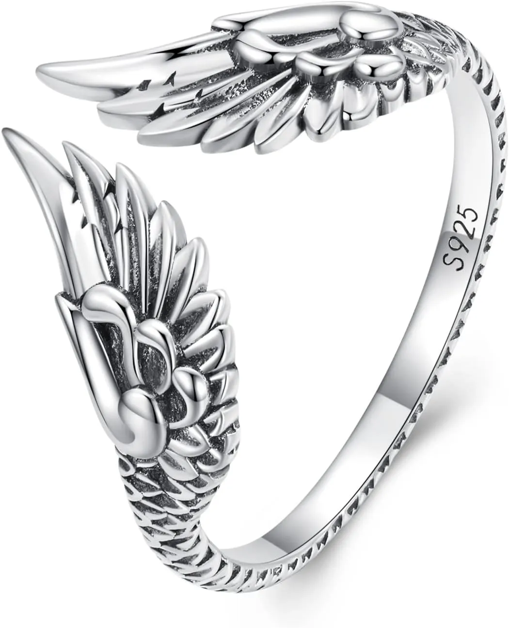 Wing Rings 925 Sterling Silver Adjustable Angle Wing for Women Dainty Wing Open Rings Jewelry for Women