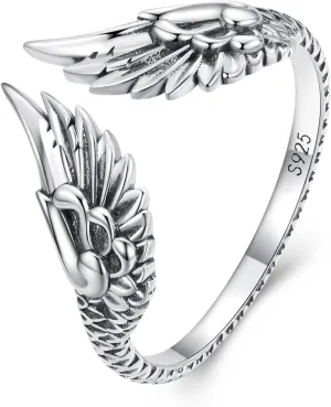 Wing Rings 925 Sterling Silver Adjustable Angle Wing for Women Dainty Wing Open Rings Jewelry for Women