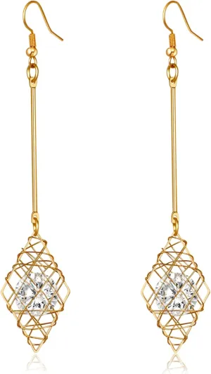 Wire Wrapped Glass Stone Geometric Dangle Drop Earrings for Charm Women Gift