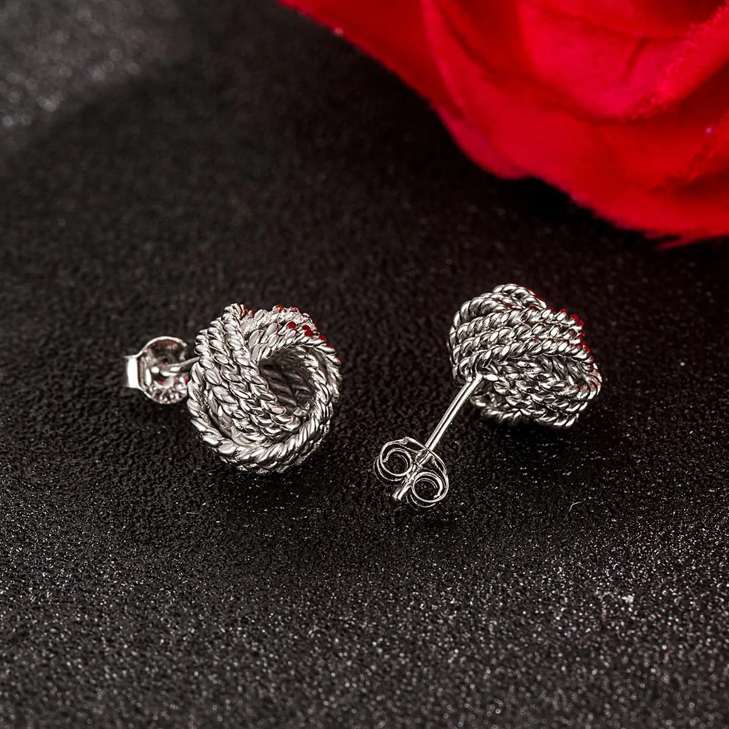 Women 925 Sterling Silver Love-Knot Earring Italian Design 0.35''& 0.43''Lightweight Twisted Love Knot Stud Earrings -Not Allergic Jewelry Gift
